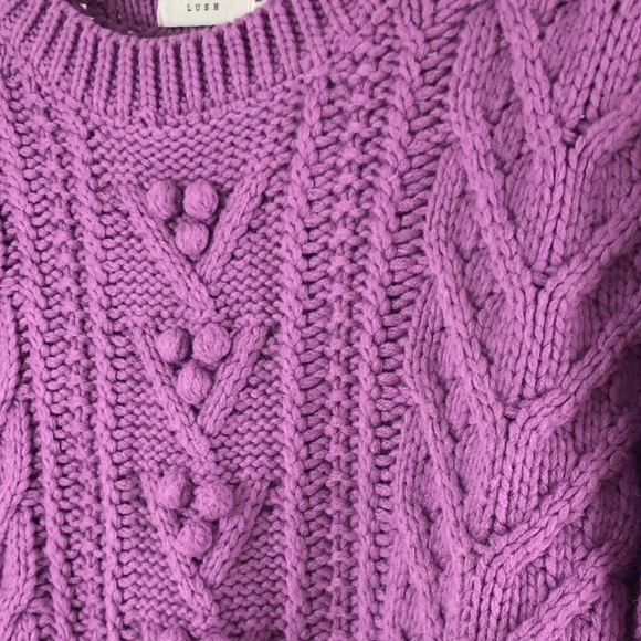 Lush Chunky Cable Knit Lilac Crewneck Sweater - Picture 3 of 6